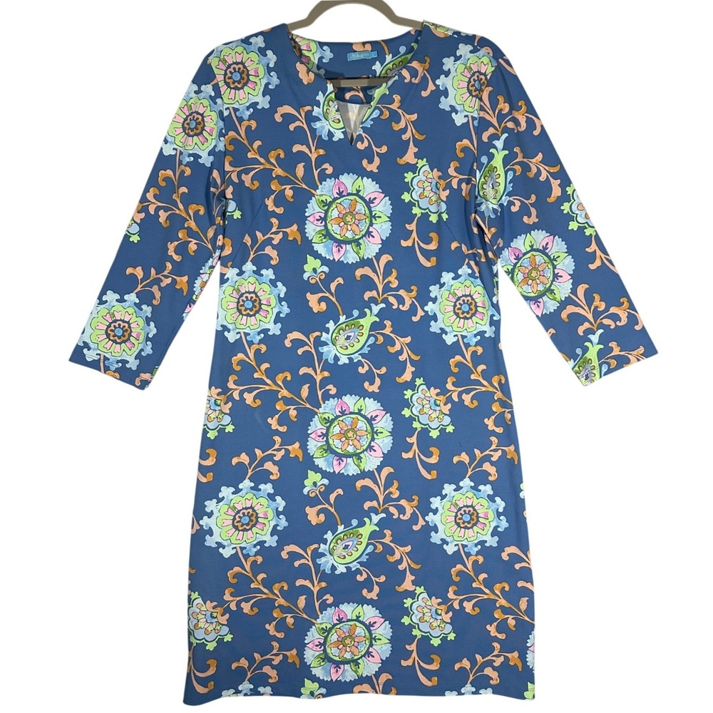 J. McLaughlin Carly Sheath‎ Dress Sz L Catalina Cloth Floral Paisley 3/4 Sleeve
